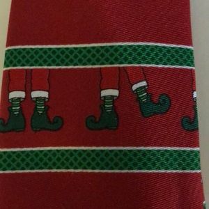 Red and green tie with green boots